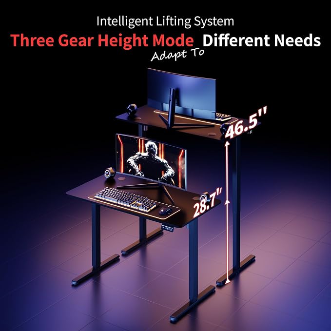 Shintenchi Standing Desk, Height Adjustable Electric Sit Stand up Desk, Ergonomic Rising Computer Table, 40x24 Inch Modern Lift Gaming Desk Workstation for Home Office, Black