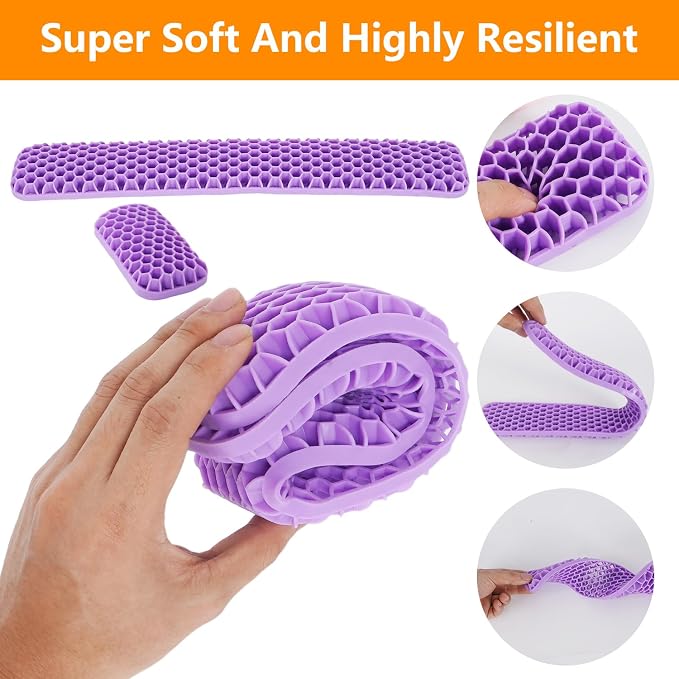 Ergonomic Keyboard and Mouse Wrist Rest Set, Silicone Honeycomb Design, 17.7 x 2.8 x 1 Inches, Non-Deformable Support for Office Gaming Typing (Purple)