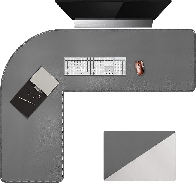 Chihein L-Shaped Desk Pad, Corner Desk Mat (45.3”+ 57.1”) x 15.7”, Double-Sided Computer Office Mouse pad Writing Table Pad for Home Office - Gray/White