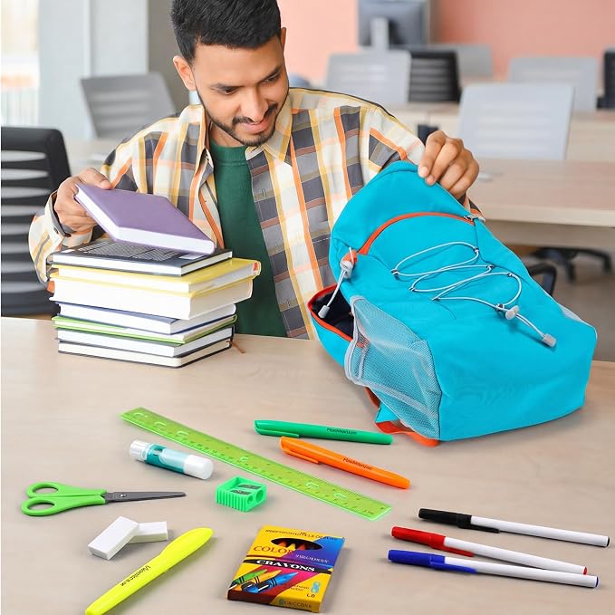 Maitys 12 Pack 17'' Bulk Backpacks with Supplies Kit, Bookbags for Donation Charities (Solid Color,Bungee)