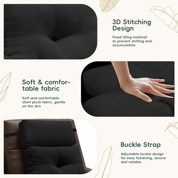 Neck Pillow Lumbar Support for Recliner, Soft and Fluffy Back Support Cushion for Chair with Adjustable Headrest Pillow, Back Rest Pillow for Office Chairs, Recliners, Sofa, Couch Pain Relief, Black1#