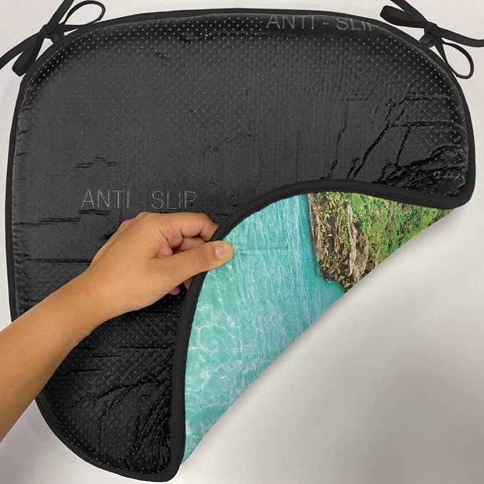 Lunarable Waterfall Chair Cushion Pads Set 12, Falling Water from Green Mountains Clear Pool and Tropical Plants, Anti-Slip Seat Padding for Kitchen & Patio, 16"x16", Turquoise Green White