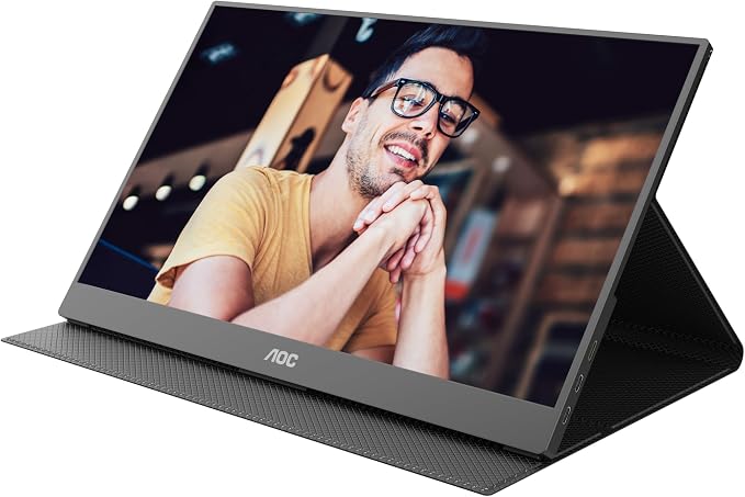 AOC 16T20 Portable Monitor 15.6" FHD 1080p IPS Display, USB-C x2, Mini HDMI, Built-in Speakers, Travel Monitor with Smart Cover, Compatible with Laptops, MacBook, Gaming Console Ready