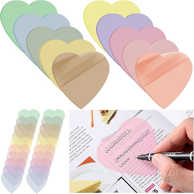 Jetec 500 Sheets Transparent Sticky Notes Bulk 3x3 Pastel See Through Sticky Notes Clear Books Annotation Tabs Self Adhesive Waterproof Translucent Memo Pad for Office Bible(Colorful,Cute)