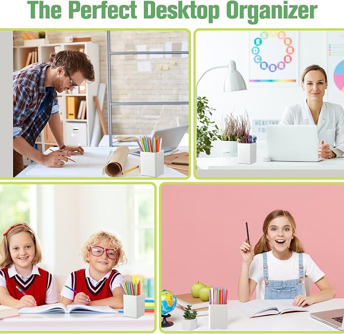 8 Pcs White Acrylic Pen Holder for Desk, Pencil Cup Bulk Makeup Brush Storage Organizer, Desktop Pencil Cup Stationery Desktop Stationery Organizer for Office School Home Supplies