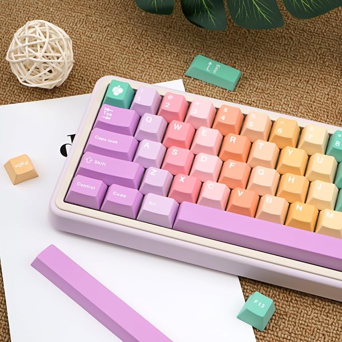 Custom Rainbow Color Keycaps, 150 Keys PBT Keycap Cherry Profile, Dye-Sublimation Colorful Keycaps for 61/64/68/84/87/100/104/108 Cherry MX Mechanical Keyboards