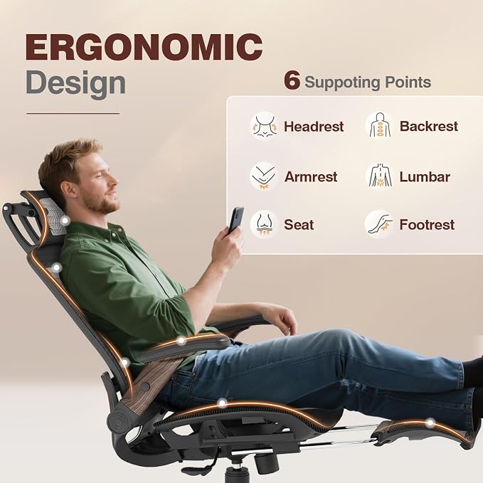 Ergonomic High-Back Office Chair with Footrest – Flip-Up Arms, 3D Headrest, 135° Recline, and Wide Mesh Seat with Lumbar Support. Rolling Swivel Task Chair for Gaming or Work, Sturdy, 300 LBS.