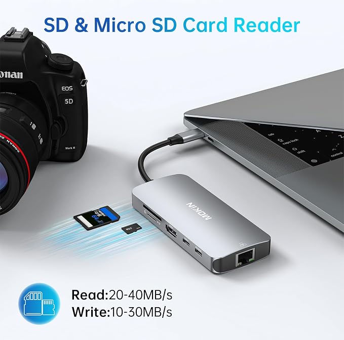 USB C Adapters for MacBook Pro/Air,Mac Dongle with 3 USB Port,USB C to HDMI, USB C to RJ45 Ethernet,MOKiN 9 in 1 USB C to HDMI Adapter,100W PD Charging, USBC to SD/TF Card Reader USB C Hub