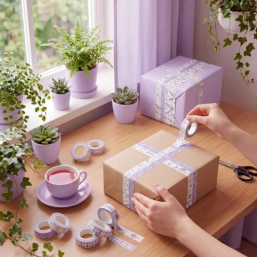 12 Rolls Watercolor Floral Washi Tape Set 15 mm Vintage Flower Decorative Masking Tape for Summer School Arts DIY Craft Scrapbook Journal Supplies Gifts(Purple,Lavender)