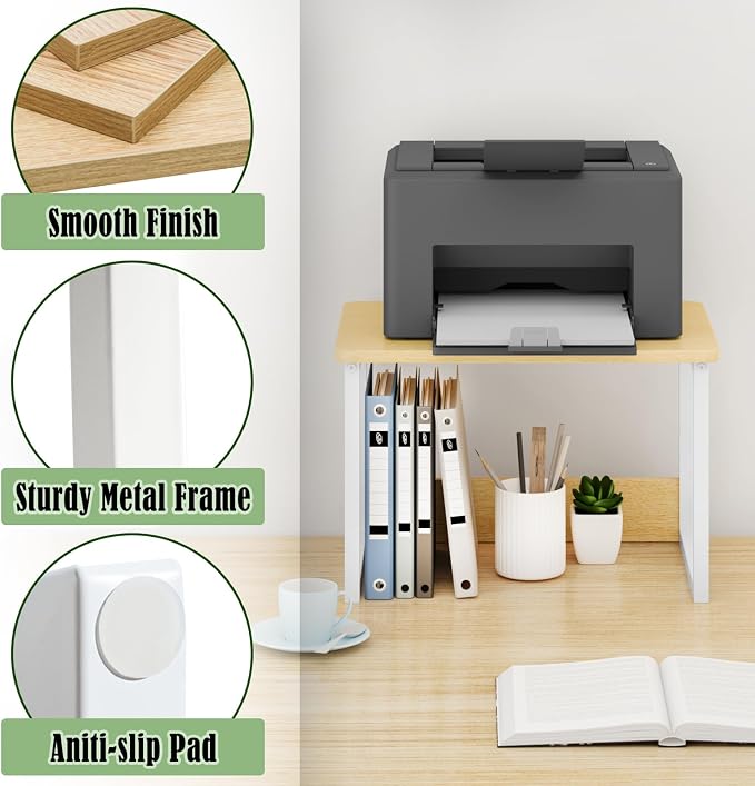 MARTY Printer Stand for Desk, Desktop Shelf Printer Riser for Home Office | Desktop Printer Stand, 17.1"x12.4", Printer Shelf, Small Printer Table for Fax Machine Copier Scanner, Desk Organizer, Maple