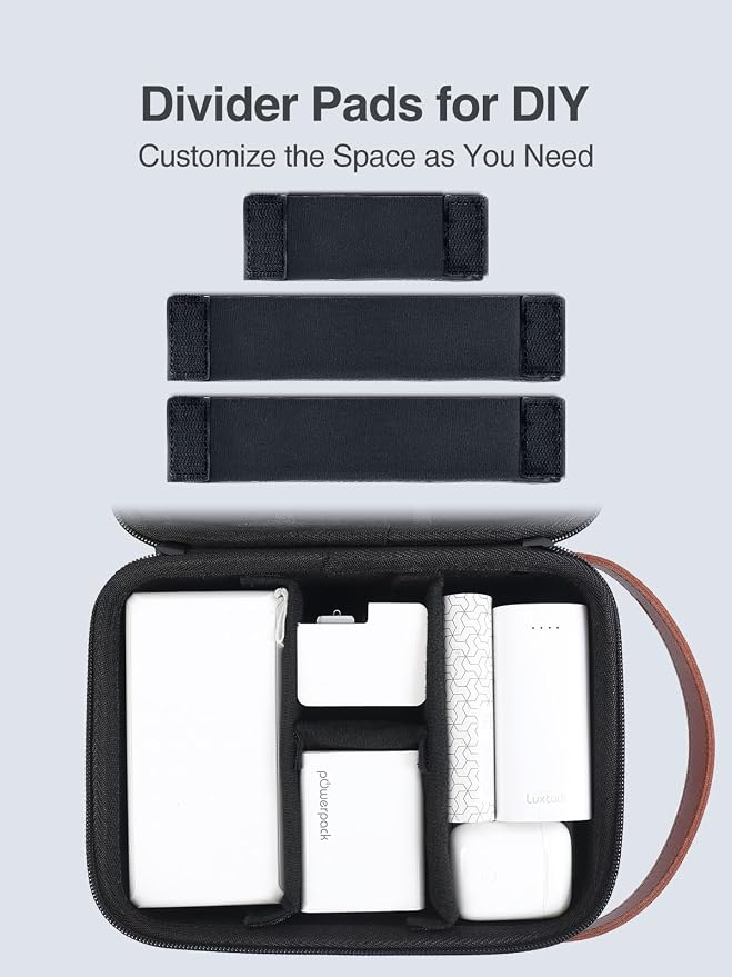 Luxtude Electronics Organizer Travel Case for Chargers and Cords, Hard and Portable Tech Bag, Travel Essentials for Chargers/Mouse/USB Drives/SD Cards, Tech Gifts (Black-Double Layer, Medium)