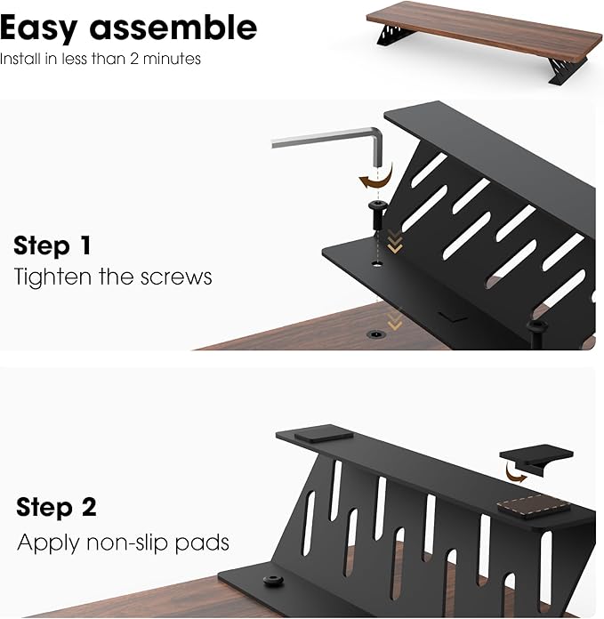 Fenge Monitor Stand Riser, 31.5 Inch Desk Top Shelf for 2 Monitors, Computer Stands for Desk, Wood & Steel Desktop Riser for Laptop, PC, Printer