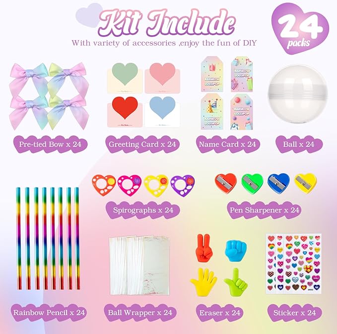 24 Pack Giant Rainbow Stationery Set Party Favors & Goodie Bags for Kids, Return Gifts for Birthday Party, Classroom Rewards Prizes & Gifts Exchange for Students, Back to School Stationery Gift.