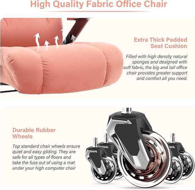 Big and Tall Office Chair 700lbs, Fabric Heavy Duty Executive Desk Chair | 3D Flip Arms, Extra Wide, Upgraded Wheels, Adjustable Lumbar Support, Metal Base, Large Ultra-Soft Ergonomic Computer Chairs