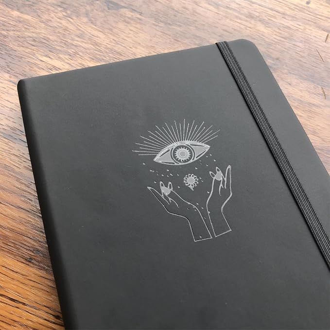 BUKE Dotted Journal - Dot Grid Notebook - 150gsm No Bleed Black Paper - 160 Black Pages - For Women and Men - A5 PU Leather Hardcover 5.75" x 8.5" and Gift Box (BKB-1)