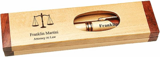 Executive Gift Shoppe | Lawyer Scales of Justice Engraved Maple & Rosewood Pen and Box