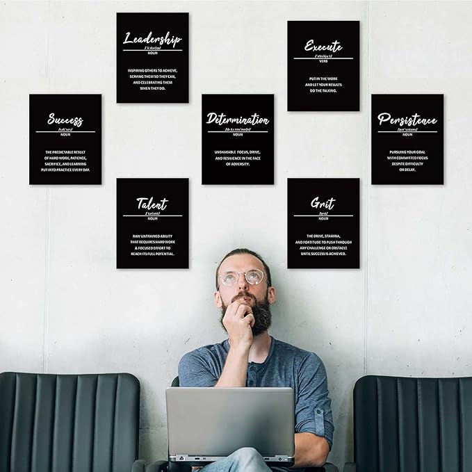 Outus 9 Pieces Inspirational Phrases Posters Office Classroom Wall Decor Motivational Sayings Quote Positive Affirmations Wall Art Decorations for Teens Adults Living Room,Unframed,8 x 10 Inch (Black)
