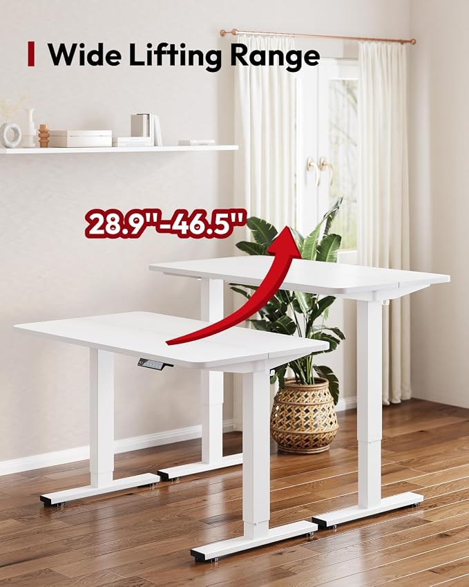 SANODESK Height Adjustable Electric Standing Desk 48x24 Inches, Sit Stand Desk with Splice Board for Home Office, Ergonomic Computer Workstation, Study & Gaming, White Frame/White Top