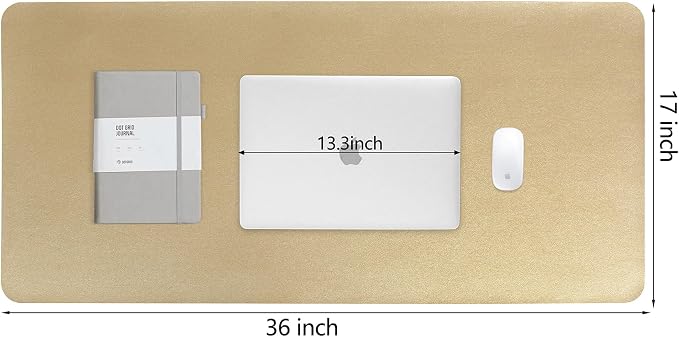 HofferRuffer Desk Pad, Office Desk Protector Mat, Waterproof Desk Mat for Desktop, Dual Side Use Faux Leather Desk Pad for Keyboard and Mouse for Office and Home (Gold, 36" x 17")