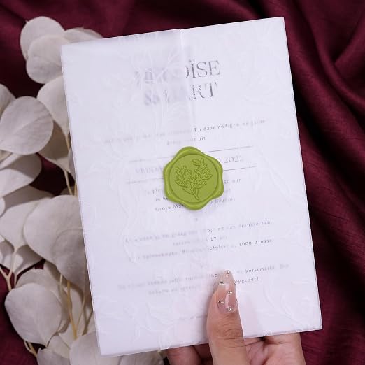 UNIQOOO Wax Seal Stickers - Eucalyptus Wedding Invitation Envelope Seal Sticker, 50 Pcs Self- Adhesive Chartreuse Green Stickers, Perfect for Invitation, Christmas, Gift Wrapping, Party