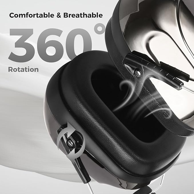 ProCase NRR 28dB Noise Reduction Ear Muffs, Foldable Adjustable Passive Noise Cancelling Headphones for Adults Kids Autism, Hearing Protection for Shooting, Construction, Mowing -Metalic Black