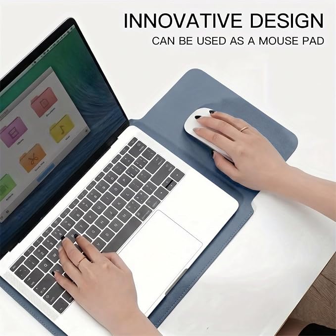 MacBook Air 14 inch Sleeve, PU Leather Laptop Sleeve Case Compatible with MacBook Air M5 M4 M3 M2 M1/MacBook Pro 13/MacBook Neo Sleeve, Slim Protective Computer Sleeve Bag for Women, Blue