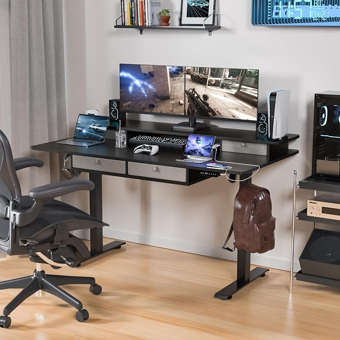 Electric Standing Desk with 4 Drawers, 63 * 30 Inches Extra Large Desktop, Electric Desk Adjustable Height with Storage, Home Office Workstation (Classical Black)