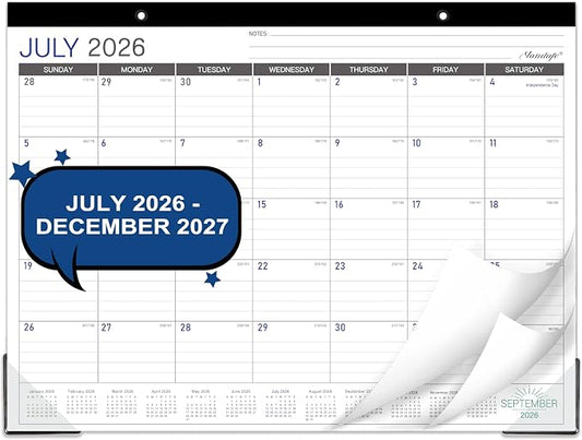 2027 Desk Calendar - Desk/Wall Calendar 2026-2027, Jul 2026 - Dec 2027, 26-27 Calendars 18 Month, Desk Calendars with Corner Protectors, Large Ruled Blocks, Thick Paper, Colorful, 14.6" x 11.5", Desktop Calendar for Daily Organizer
