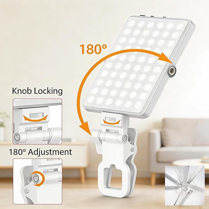 Selfie Light for iPhone-Camera Light for Content Creator -Portable Light-Clip on Light with 3 Mode&10 Brightness Levels, Ring Light for Phone for TikTok-Makeup-Video Recording-Vlog-Laptop-White