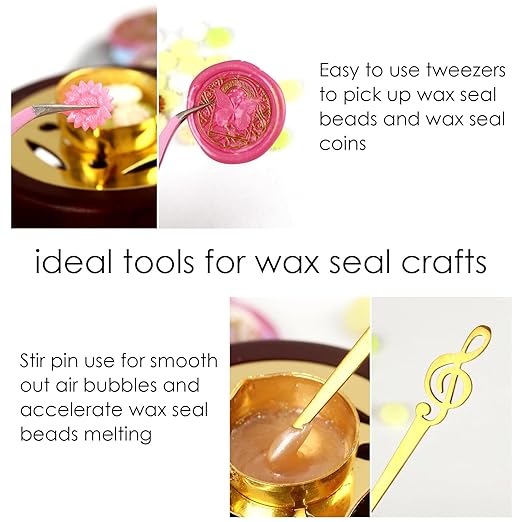 Electric Wax Seal Warmer, Andotopee Wax Sealing Melter with 2pcs Spoons, Tweezers, Stir Pin, Great Melting Furnace Kit Fast Melting WaxSeal Bedas for Envelope Stamp Seals Craft, Black