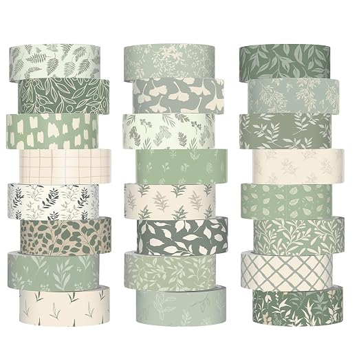 Gueevin 24 Rolls Watercolor Floral Washi Tape Set 15 mm Seasonal Flower Decorative Washi Tape for Craft Arts DIY Scrapbook Journaling Supplies Gift Wrapping(Greenery)