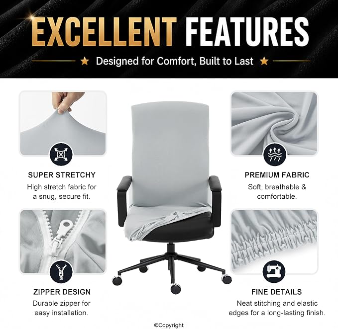 DIVA EN CAMINO DEC Stretch Computer Office Chair Cover with Durable Zipper - Universal Washable Removable Spandex Rotating Boss Chair Slipcovers - Anti-dust Soft Desk Chair Seat Protector for Pets