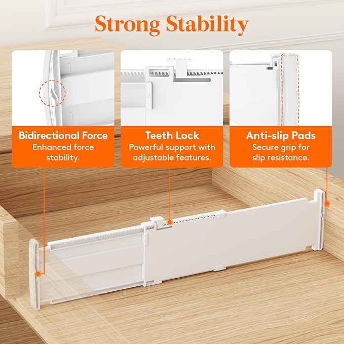 Lifewit 5 Pack Drawer Dividers for Clothes, 4" High 13.8"-22.2" Expandable Dresser Drawer Organizers, Adjustable White Plastic Separators for Kitchen, Cabinet, Nursery, Socks & Underwear Storage