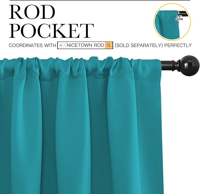 NICETOWN Peacock Blue Blackout Curtains Panels for Window, Thermal Insulated Rod Pocket Blackout Drapes/Draperies for Living Room (2 Panels, W42 x L84 inches)