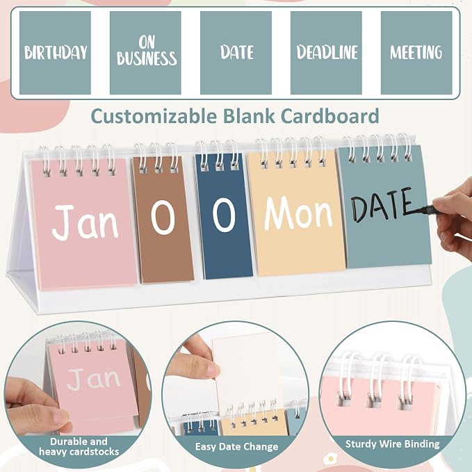 Boho Perpetual Desk Calendar Count Down Flip Calendar Desktop Calendar for Office Classroom Supplies with Day Date Month Display Planner Home Decor Christmas Gift for Women 8.74 x 2.76 Inch