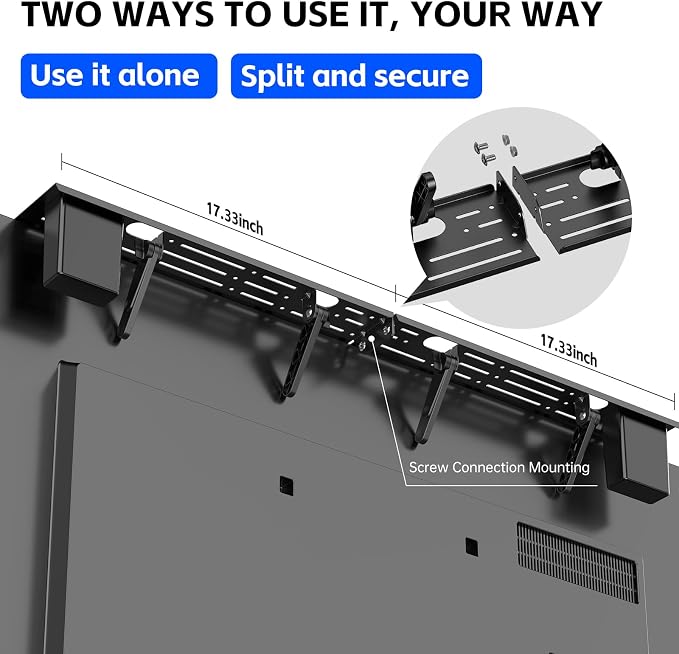 Universal Soundbar Mount No TV Top Shelf Steel Frame | Drilling Required Space-Saving Fits Most Soundbars Up to 15 lbs Compatible with Samsung, Sony, LG, Bose