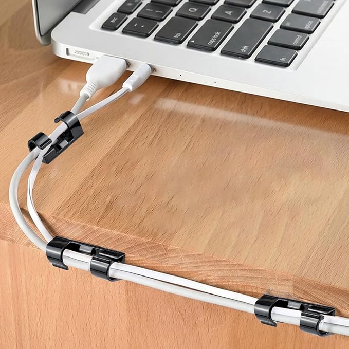 SOULWIT 50 Pcs Self Adhesive Cable Management Clips, Cable Organizers Sticky Wire Clips Cord Holder for TV PC Laptop Ethernet Cable Desktop Home Office (Black)