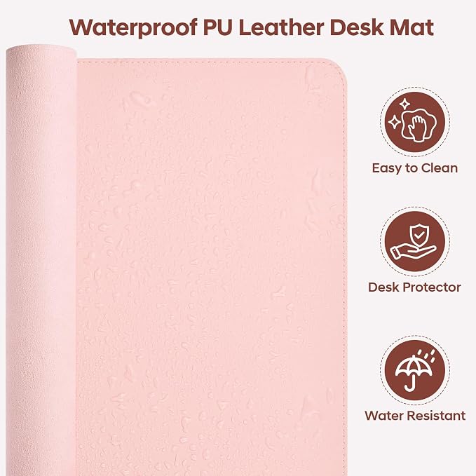 Leather Desk Pad Protector, Office Desk Mat, Large Mouse Pad, Non-Slip PU Leather Desk Blotter, Waterproof Computer Desk Writing Pad for Office and Home (Light Pink, 23.6" x 13.7")