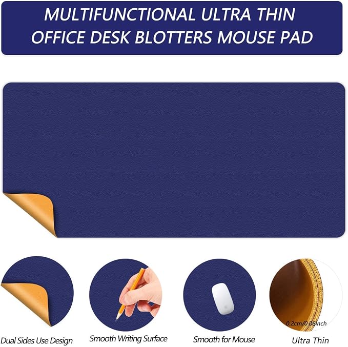 Writing Desk Mat Pad Waterproof Desk Blotter Protector 16 X 24 Inch Mouse Pad Non Slip Desktop Protector Easy Clean Table Cover Dual-Sided Mat for Work & Gaming, Office & Home (Cobalt Blue/Yellow)
