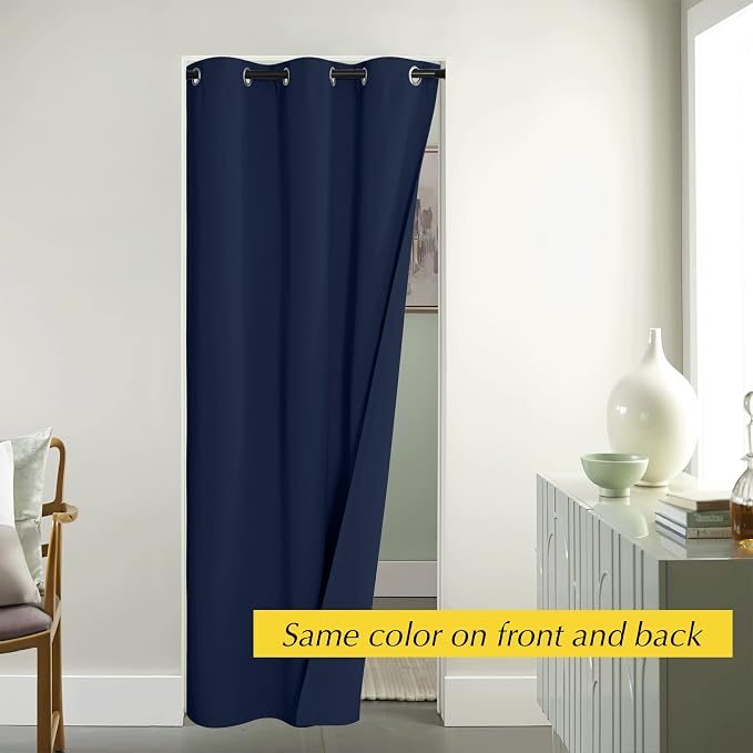NICETOWN Blackout Curtains for Doorway, Thermal Insulated Light Blocking and Noise Reducing Grommet Curtains for Bedroom and Living Room, Single Panel, 42 x 95 inch Length, Navy Blue