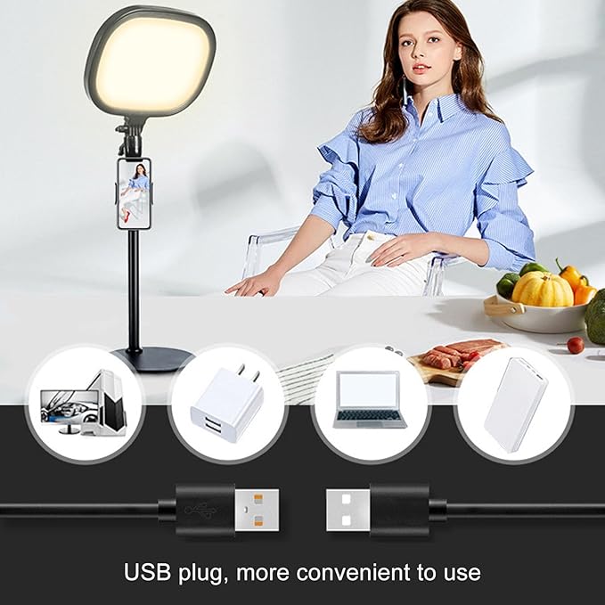 Video Conference Light Desktop Video Conference Lighting Kit Stand Phone Holder Zoom Streaming Video Recording Makeup Computer
