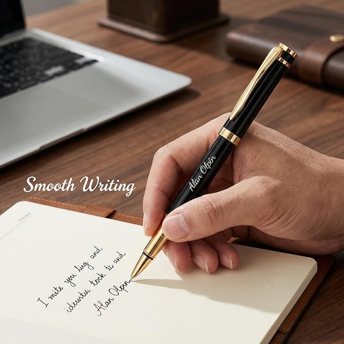 Ancolo Personalized Black Executive Business Pens - Medium Point with 10 Black Ink Refills Custom with Your Name or Message, Gift for Students/Teacher/Manager/Lawyer/Professor 5PCS/Pack