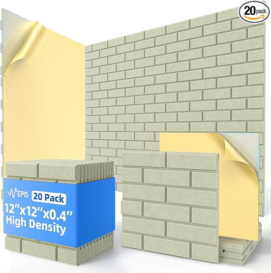 20 Pack Acoustic Panels with Self Adhesive, 12" X 12" X 0.4" High Density Sound Proof Foam Panels for Walls, Soundproof Wall Panels, Brick Sound Absorbing Panels for Home Studio Office Decor - Sage