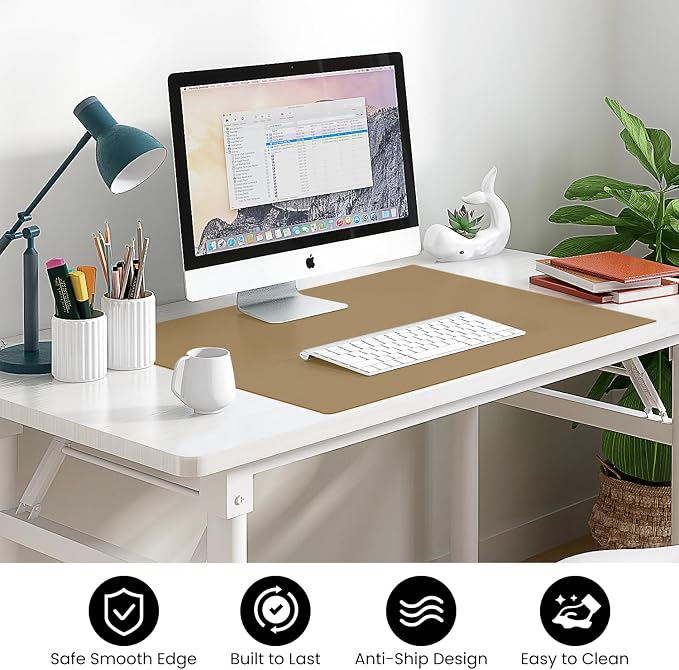 VASUHOME 32" x 20" Brown Tempered Glass Desk Mat - Multi-Functional Desk Pad for Keyboard and Monitor Protection, Dry Erase Surface, Ideal Table Top Protector for Home & Office