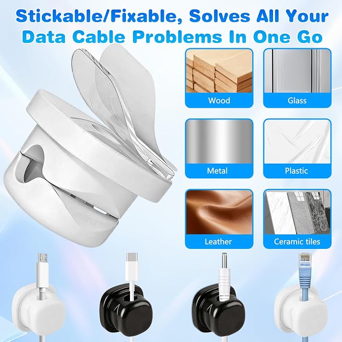6 Pack Magnetic Cord Organizer Holder,Upgrade Cord Holder for Nightstand, Strong Adhesive Desk Cable Management Magnetic Easy Open for Home,Office,Car,Desk,Nightstand (White)