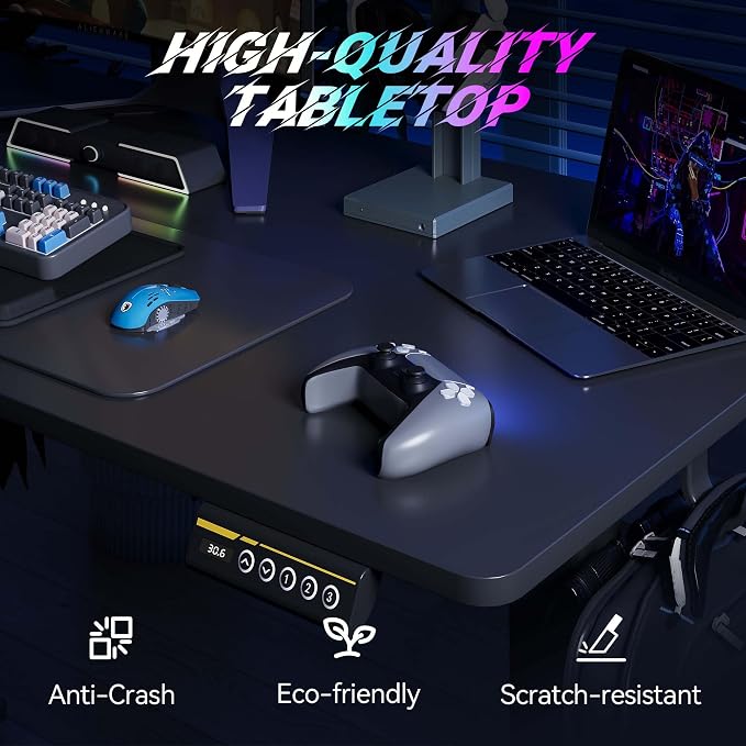 Large Electric Standing Desk,55x24 Inches Adjustable Height Stand up Desk, Sit Stand Home Office Desk, 3 Preset Heights,Equipped with Hooks,Ergonomic Computer Desk Workstation，Black