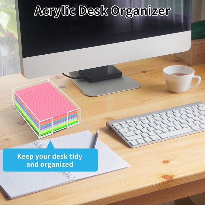 Acrylic Sticky Note Holder, 4 x 6 Inch Post It Note Holde | Clear Cute Sticky Note Dispenser, Thick Notepad Holder, Acrylic Desk Organizer for Office, Home, Dorm, Classroom Desk