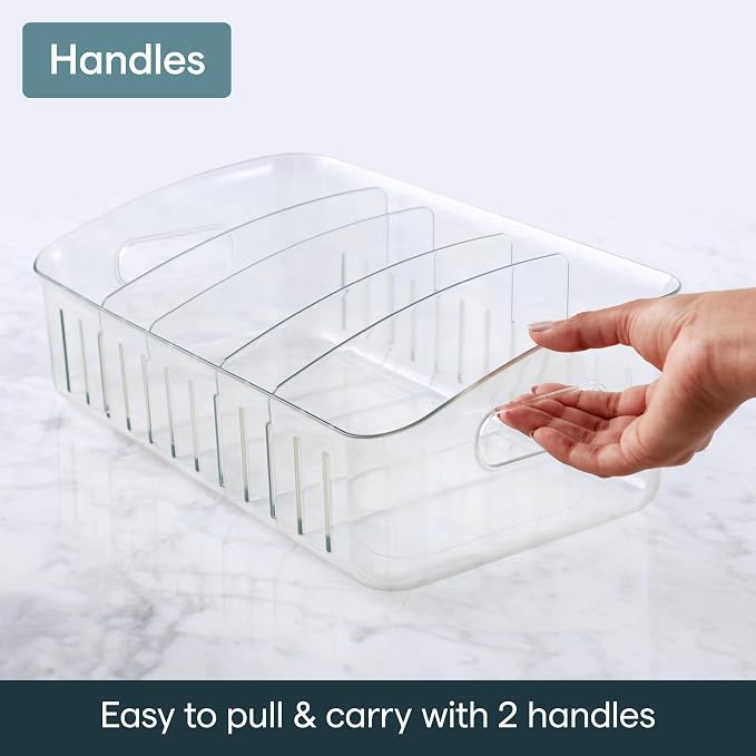 YouCopia FreezeUp Freezer Bin 15", BPA-Free Clear Fridge Organizer with Adjustable Dividers and Handles for Frozen Food and Leftovers