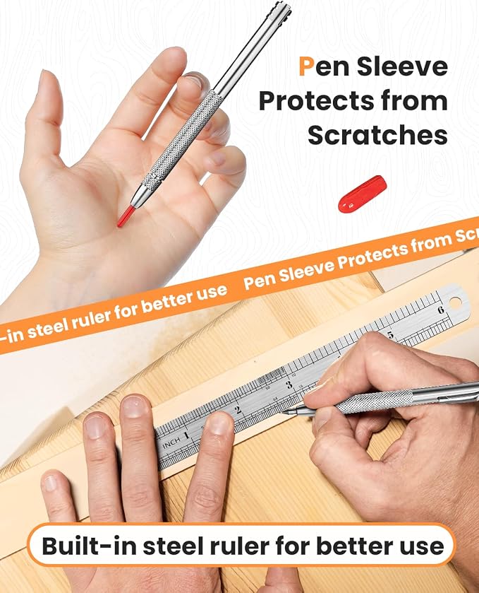 Tungsten Carbide Scriber, Knurled Aluminum Handle, 4-Pack with Bonus Marking Tips and Steel Ruler, Ideal for Detailed Crafting and Carving