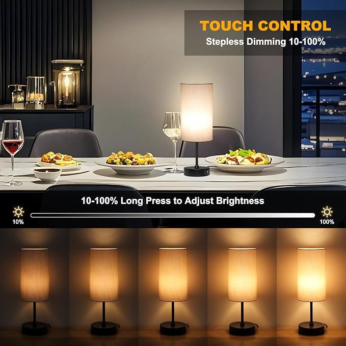 Unicozin Table Lamp for Bedroom, 3 Color Temperatures, 7 RGB Colors, Adjustable Brightness, Dual USB Charging Ports, Ambience Nightstand Light with Grey Shade, Desk Lamp for Kids Reading Home Office